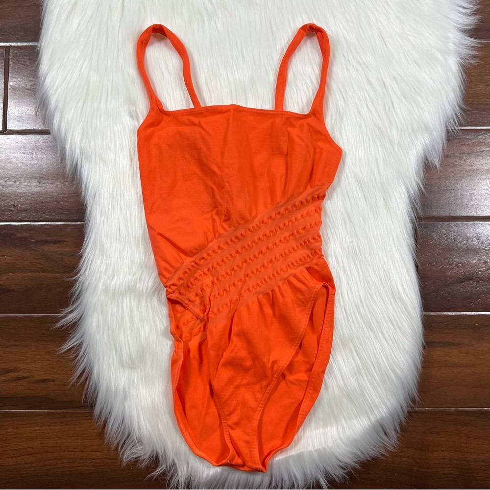 Wolford Swimbody Size XS Orange Sheer One Piece Body Suit